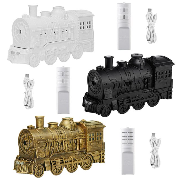 Home Fragrance Diffuser - เครื่องพ่นไอน้ำอโรม่าเธอราพี 300 มล. ดีไซน์รถไฟไอน้ำย้อนยุค เงียบสงบ ควบคุมด้วยรีโมท