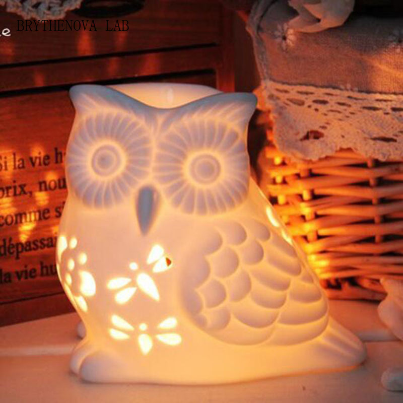 Home Fragrance Lamp - เตาเผาน้ำมันหอมระเหยรูปนกฮูกเซรามิก ที่วางน้ำมันหอมระเหย โคมไฟน้ำมันหอม งานฝีมือเซรามิก ของตกแต่งบ้าน