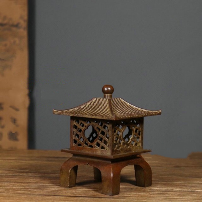 Home Fragrance Lamp - เตาเผากำยานทองแดงโบราณทรงหอคอย ตกแต่งบ้าน โต๊ะน้ำชา งานฝีมือประดับตกแต่ง