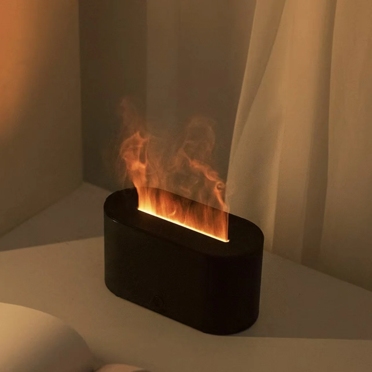 Home Fragrance Lamp - เครื่องเพิ่มความชื้นในอากาศพร้อมไฟ LED กลิ่นหอมอโรม่า น้ำมันหอมระเหย เครื่องกระจายกลิ่นอัตโนมัติขนาดเล็ก รูปทรงเปลวไฟ